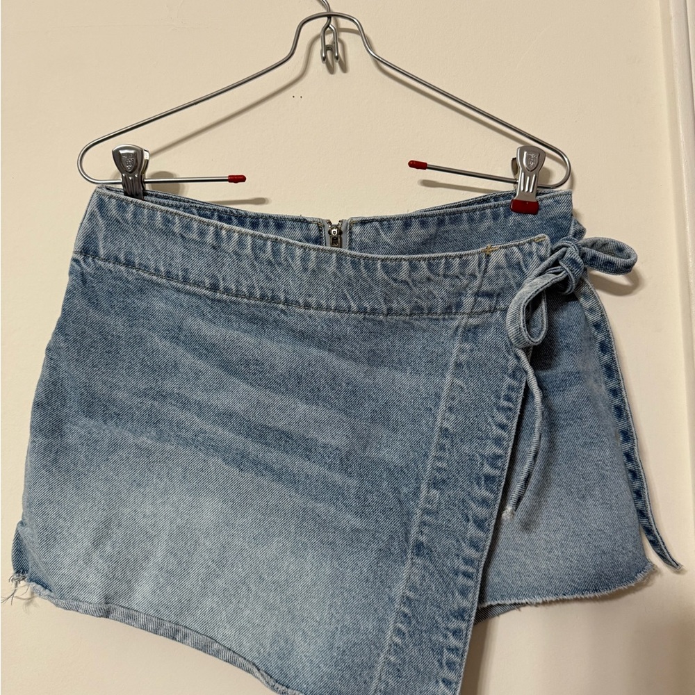 Free People Light Blue Denim Wrap Skort